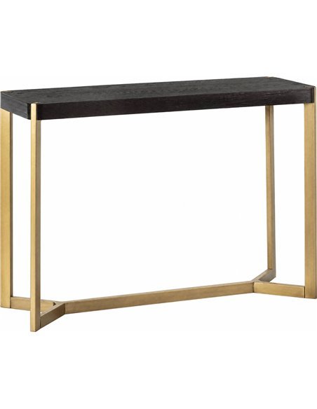 Console chic en métal doré et bois noir, vue de face et de profil