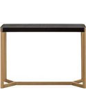 Console chic en métal doré et bois noir, vue de face sur fond blanc