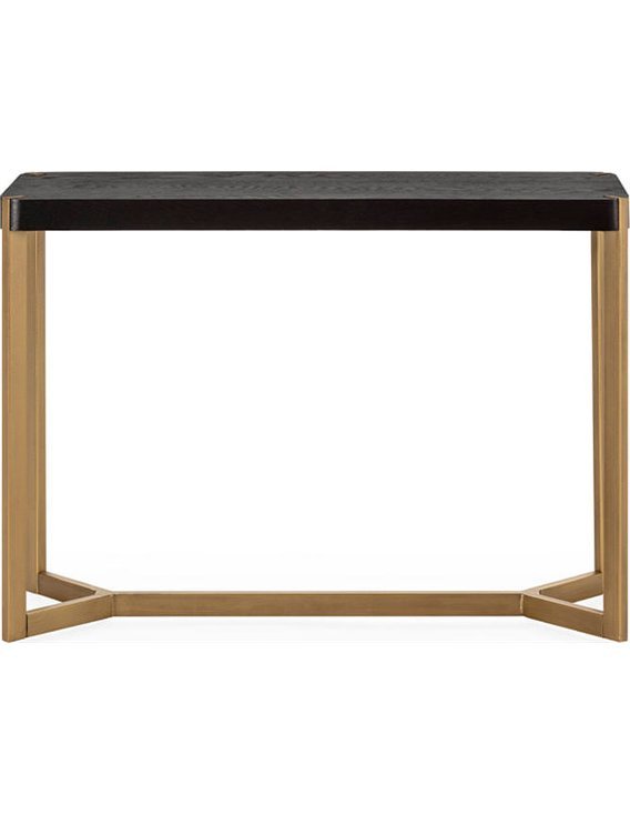 Console chic en métal doré et bois noir, vue de face sur fond blanc