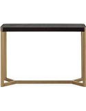 Console chic en métal doré et bois noir, vue de face légèrement plongeante