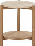 Table d’appoint ronde en bois et travertin
