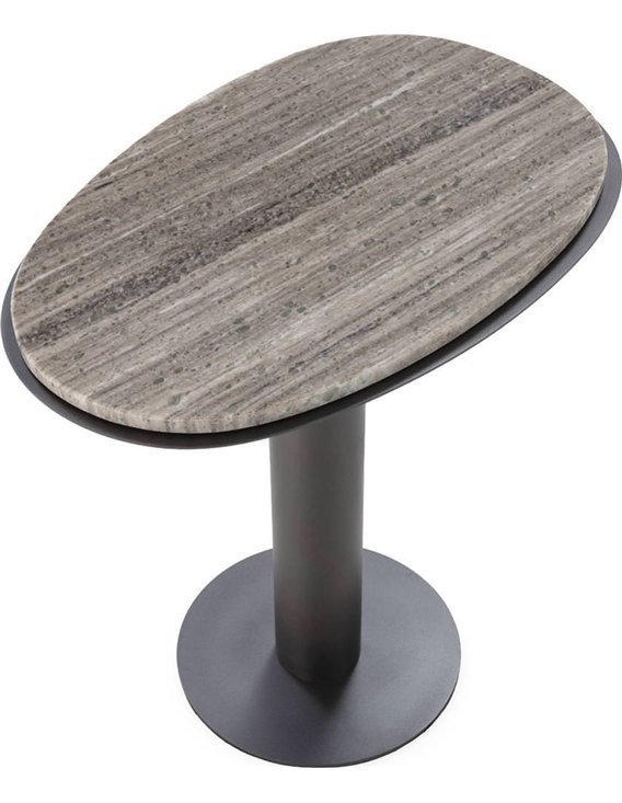 Petite table grise au piètement métal