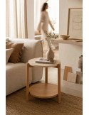 Table d appoint ronde bois et travertin