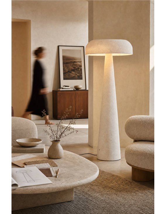 Lampadaire champignon en papier mâché beige