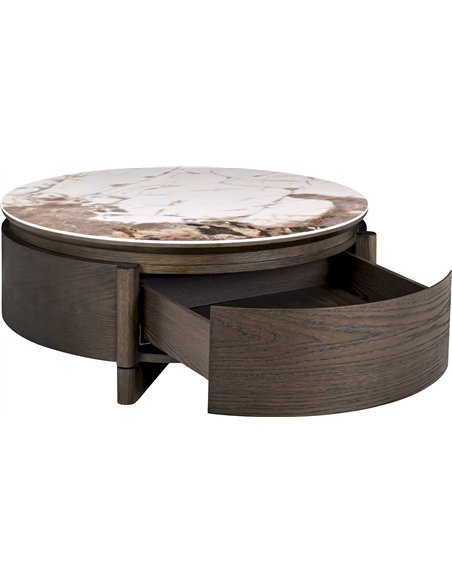 Table basse ronde avec plateau effet marbre