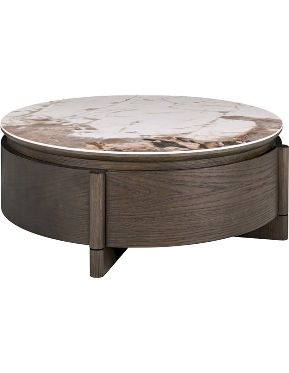 Table basse en bois brun avec tiroir intégré