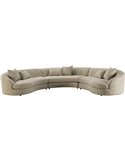 Canapé d'angle arrondi en tissu beige vu de face sur fond blanc
