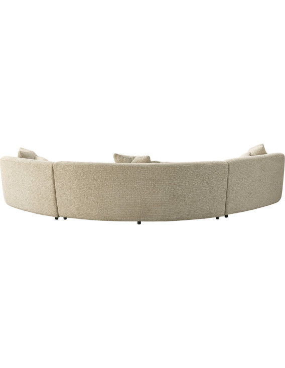 Canapé d'angle arrondi en tissu beige vu de dos