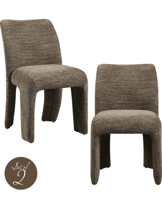 Chaise de salle à manger marron en tissu texturé
