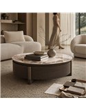 Table basse ronde effet marbre avec tiroir
