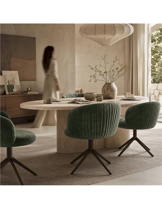 Chaise de salle à manger pivotante en chenille verte