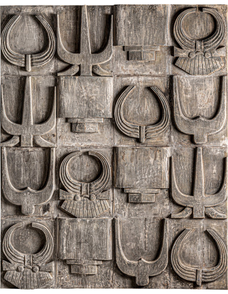Panneau mural sculpté en bois de suar
