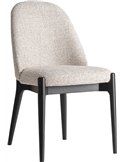 Chaise contemporaine beige et bois noir, vue de trois quarts