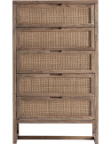 Chiffonnier en bois d’orme et rotin