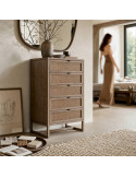 Commode haute à 5 tiroirs en cannage