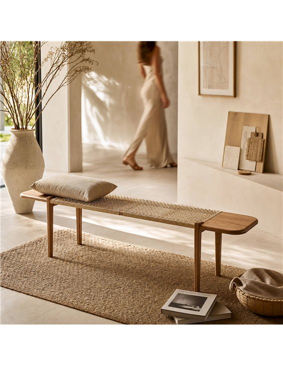 Banc long avec assise tressée