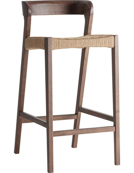 Lot de 2 tabourets de bar en chêne et fibre naturelle, vue de trois quarts
