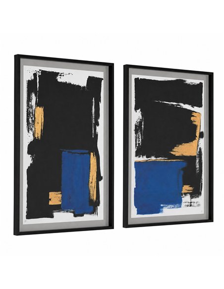 lot de 2 cadres abstraits noir bleu doré