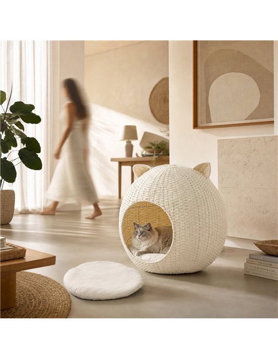 Niche ronde pour chat avec oreilles décoratives