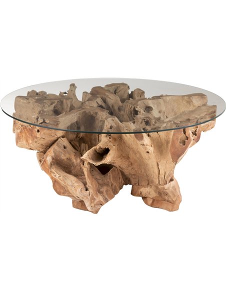 Table basse ronde en teck naturel