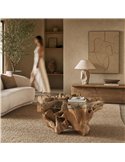 Table basse sculpturale avec plateau en verre