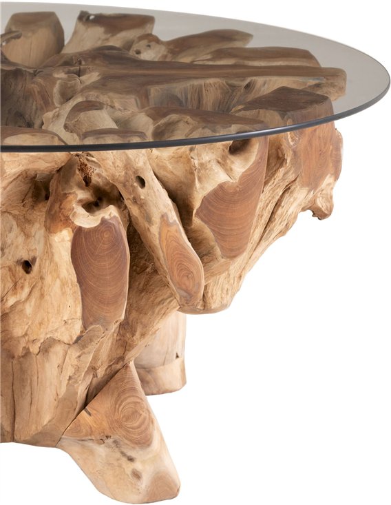 Table basse ronde en bois et verre
