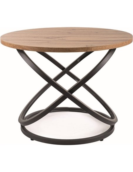 Table basse ronde effet chêne et métal noir