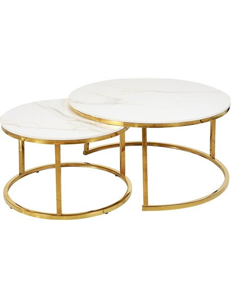 Set de deux tables basses rondes effet marbre