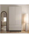 Armoire beige avec penderie et étagères