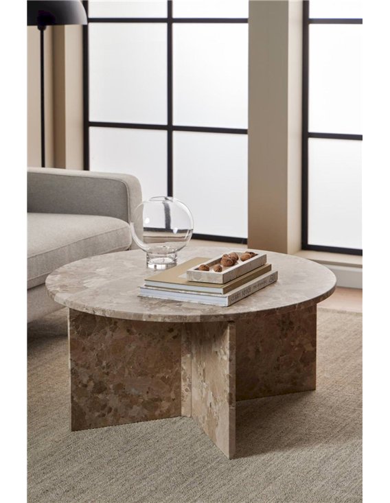 Table basse avec plateau rond en pierre naturelle