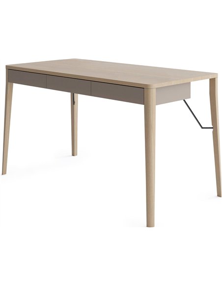 Bureau bois clair et beige avec trois tiroirs