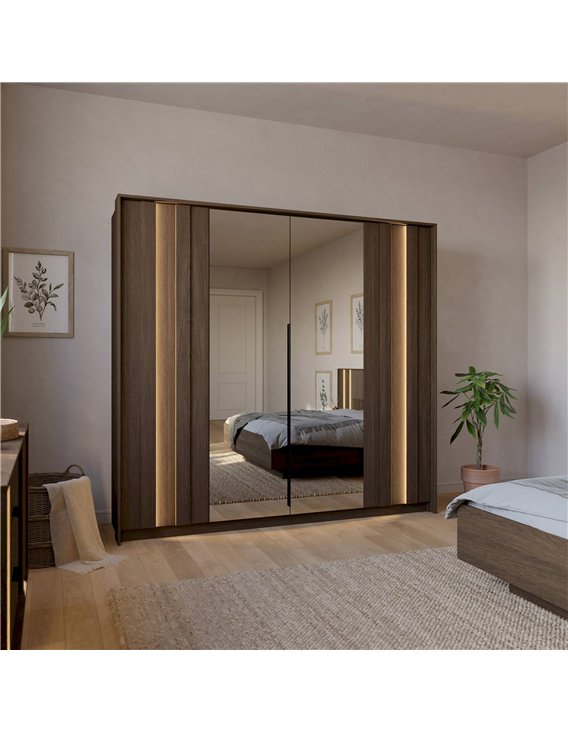Armoire avec penderie et miroirs centraux