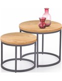 Lot de tables basses gigognes rondes effet bois