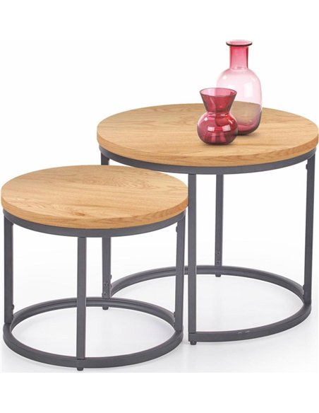 Lot de tables basses gigognes rondes effet bois