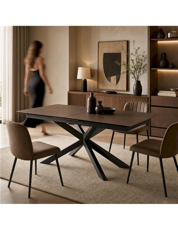 Table rectangulaire en céramique et métal