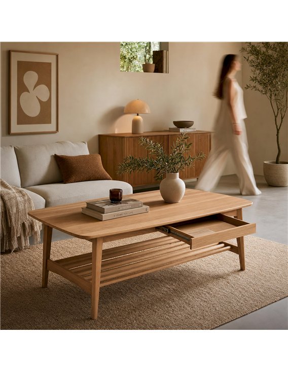 Table basse rectangulaire en bois clair