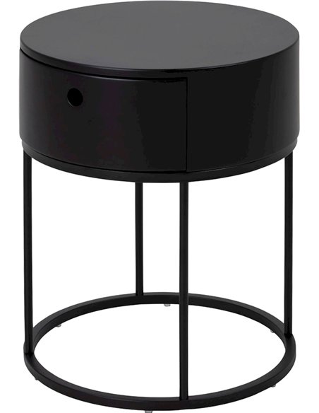 Table de chevet ronde noire avec tiroir