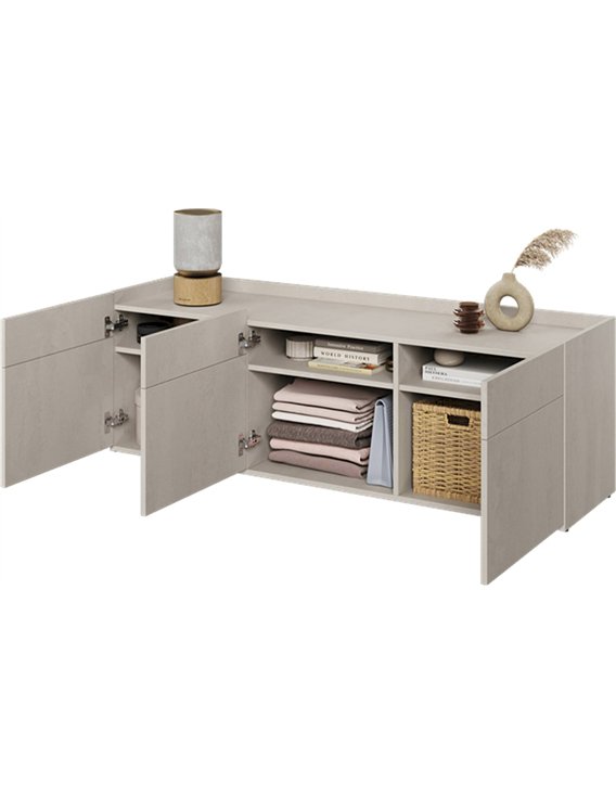 Rangement bas beige en panneau mélaminé