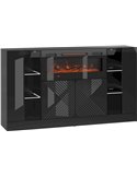 Buffet Darica noir laqué avec cheminée électrique, vue de face en couleur noire