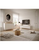 Meuble TV scandinave blanc et buffet assorti dans une pièce lumineuse