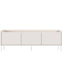 Meuble TV scandinave blanc vue frontale sur ses trois portes et pieds fins