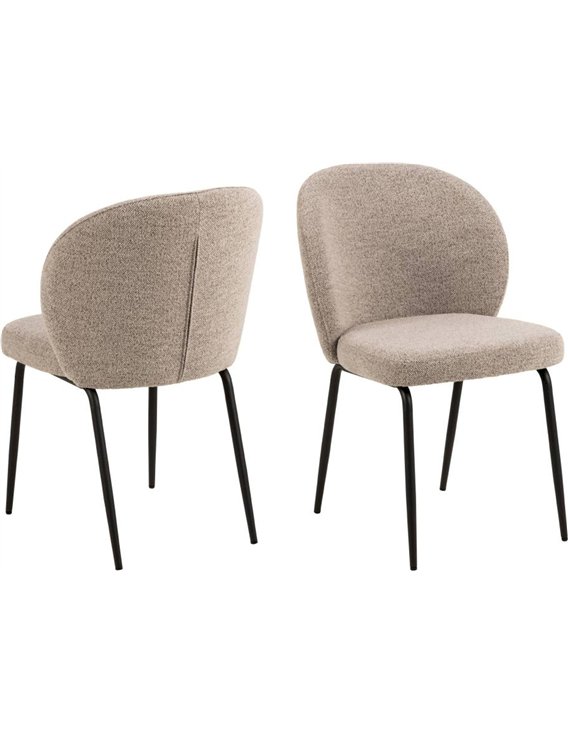 Deux chaises beiges en tissu bouclé vues de dos et de face