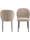 Chaise beige en tissu bouclé vue de profil, assise et dossier arrondi