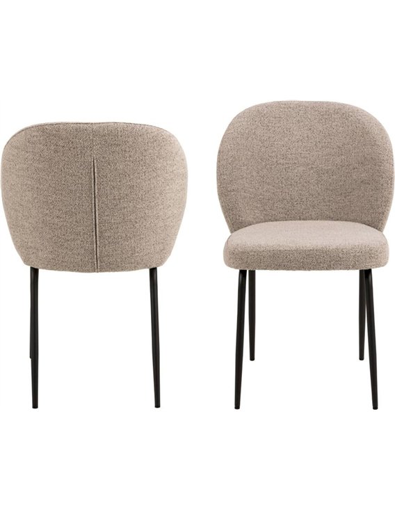 Chaise beige en tissu bouclé vue de profil, assise et dossier arrondi