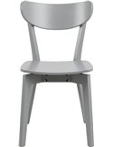 Chaise grise vue de face, dossier arrondi et assise en bois