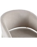 Chaise tapissée enveloppante beige crème, détail du dossier en tissu lisse