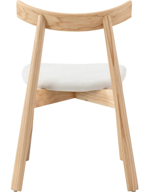 Chaise en bois clair vue de dos, traverse en X sous l'assise