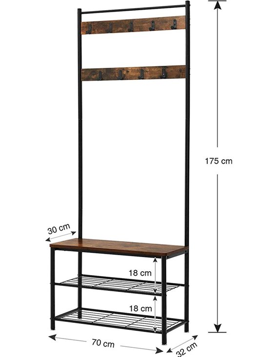 Vestiaire d'entrée industriel avec banc, dimensions indiquées sur schéma