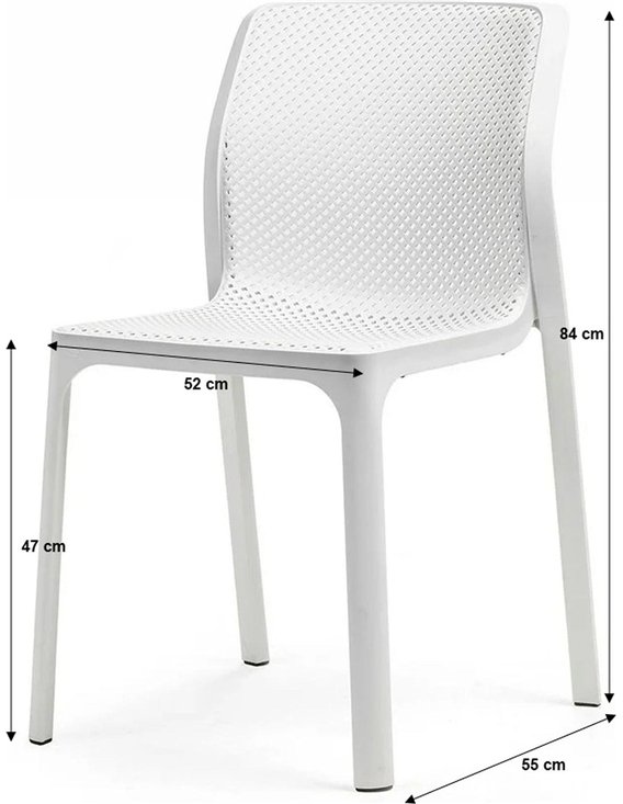 Chaise de jardin ajourée blanche, cotes de hauteur, largeur et profondeur