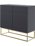 Buffet anthracite rainuré vu de côté, deux portes et deux tiroirs